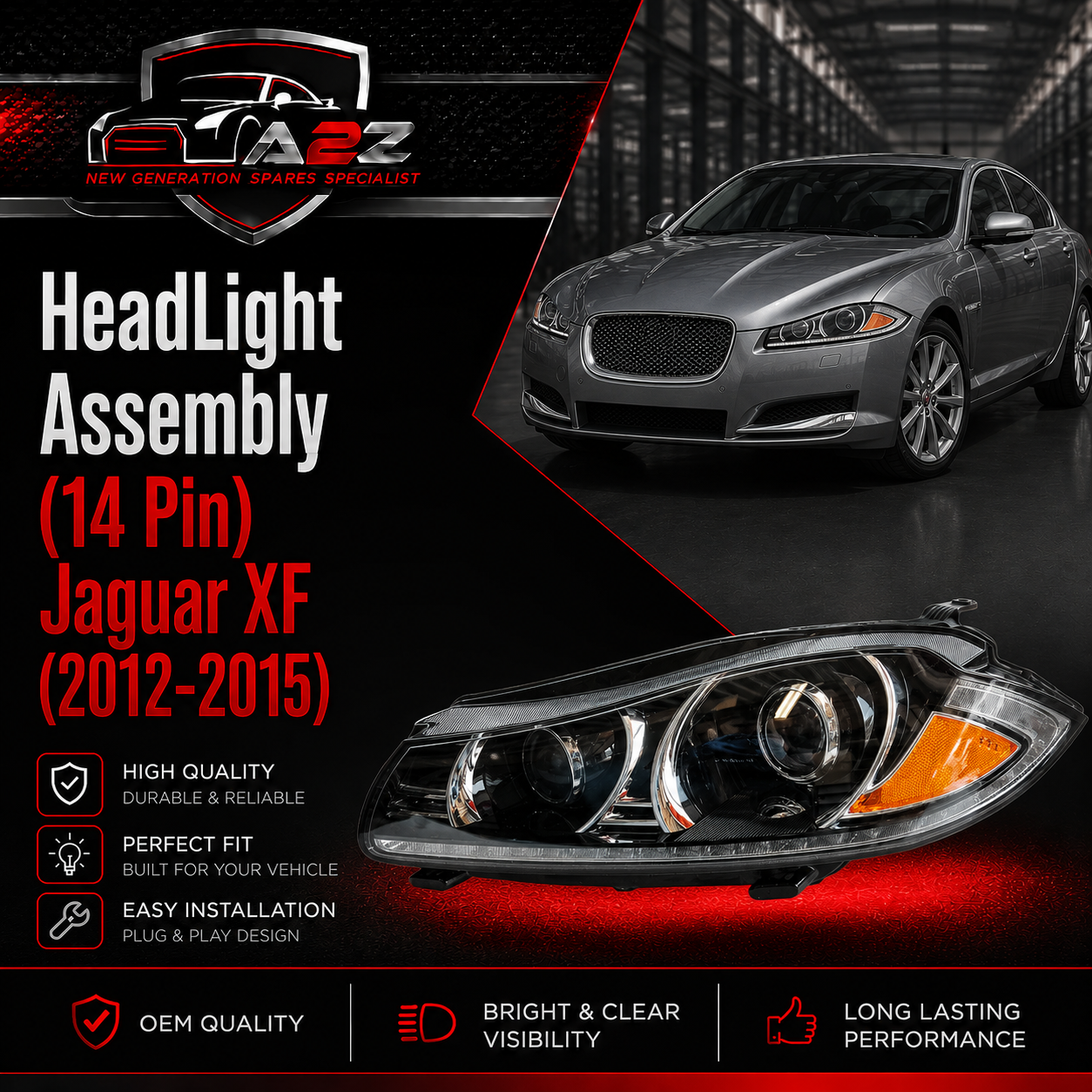 Complete Headlight Assy Left C2Z31436 & Right C2Z31435 (Both Side 14 Pin) Compatible With Jaguar XF (2012-2015) Tag No.15