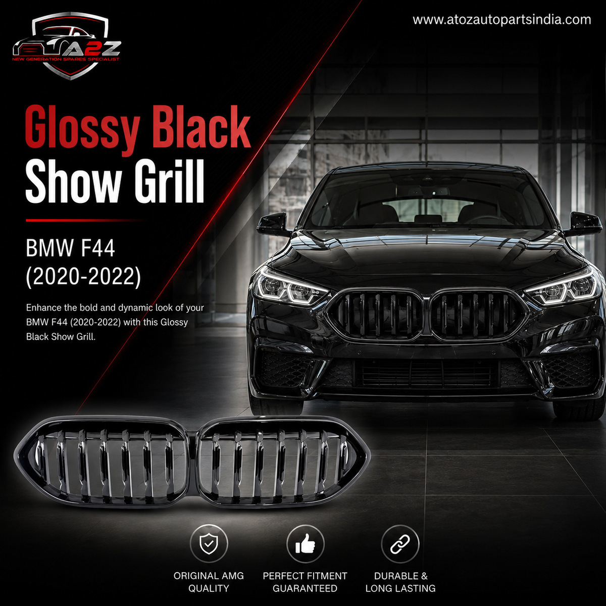Glossy Black Show Grill 51138080493 Compatible With BMW 2 Series (F44) (2020-2022) Tag No.114