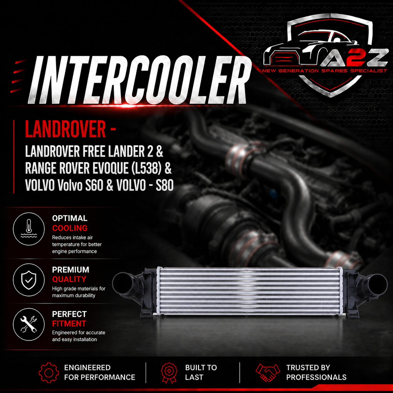 Intercooler Radiator 31338474 Compatible With LANDROVER  FREE LANDER 2 & Range Rover Evoque (L538) & VOLVO  Volvo S60 & VOLVO - S80