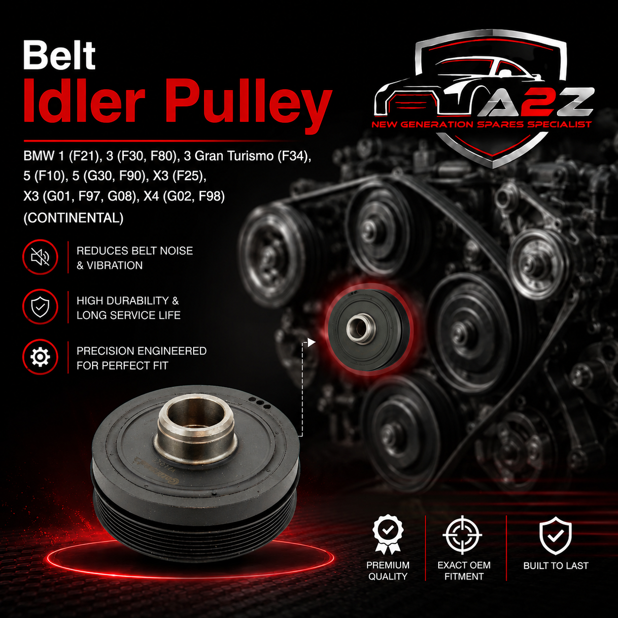 Belt Pulley VD1202 Compatible With BMW 1 (F21), 3 (F30, F80), 3 Gran Turismo (F34), 5 (F10), 5 (G30, F90), X3 (F25), X3 (G01, F97, G08), X4 (G02, F98) (CONTINENTAL)