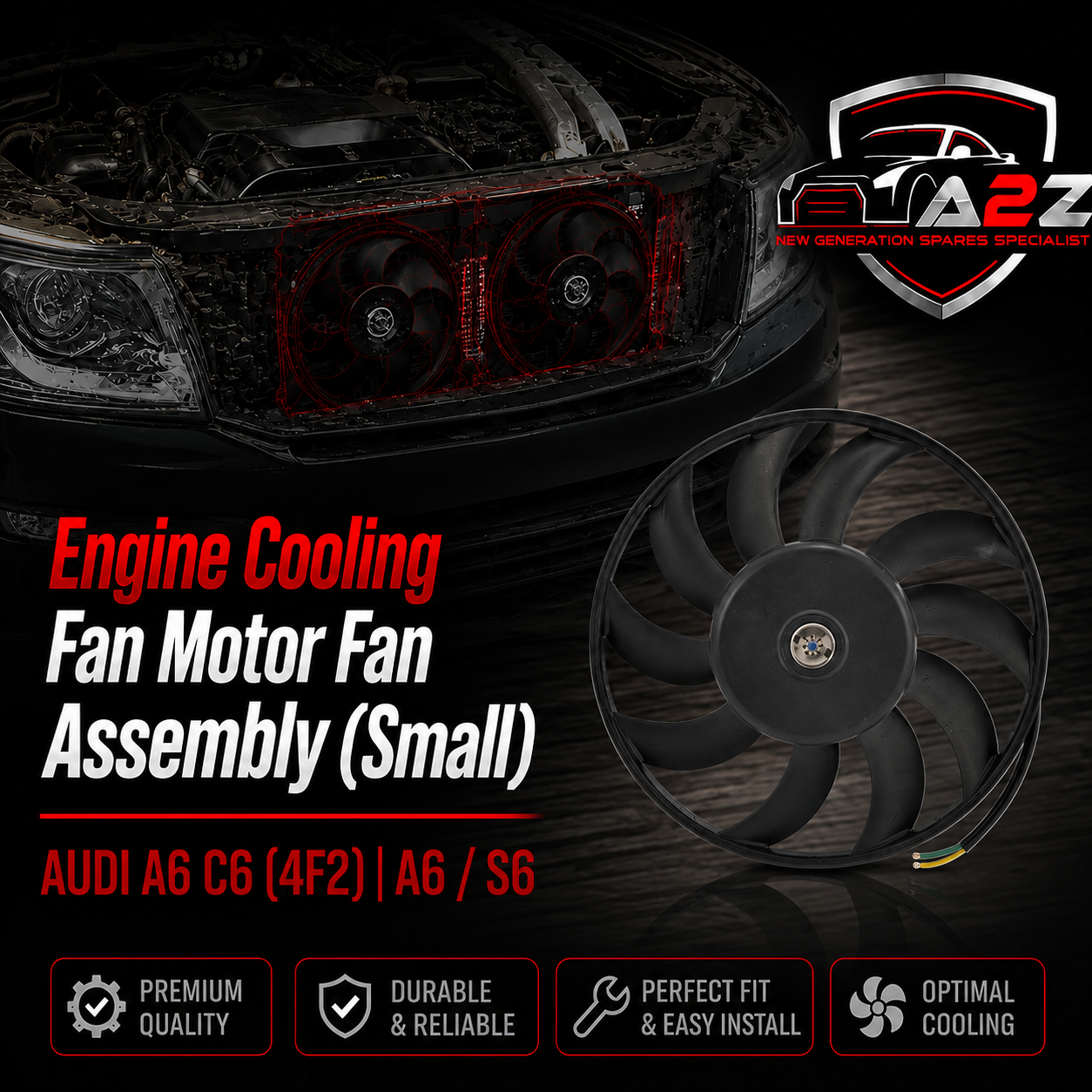 Engine Cooling Fan Motor Fan Assembly (Small) 4F0959455A Compatible With AUDI A6 C6 (4F2) | A6 / S6
