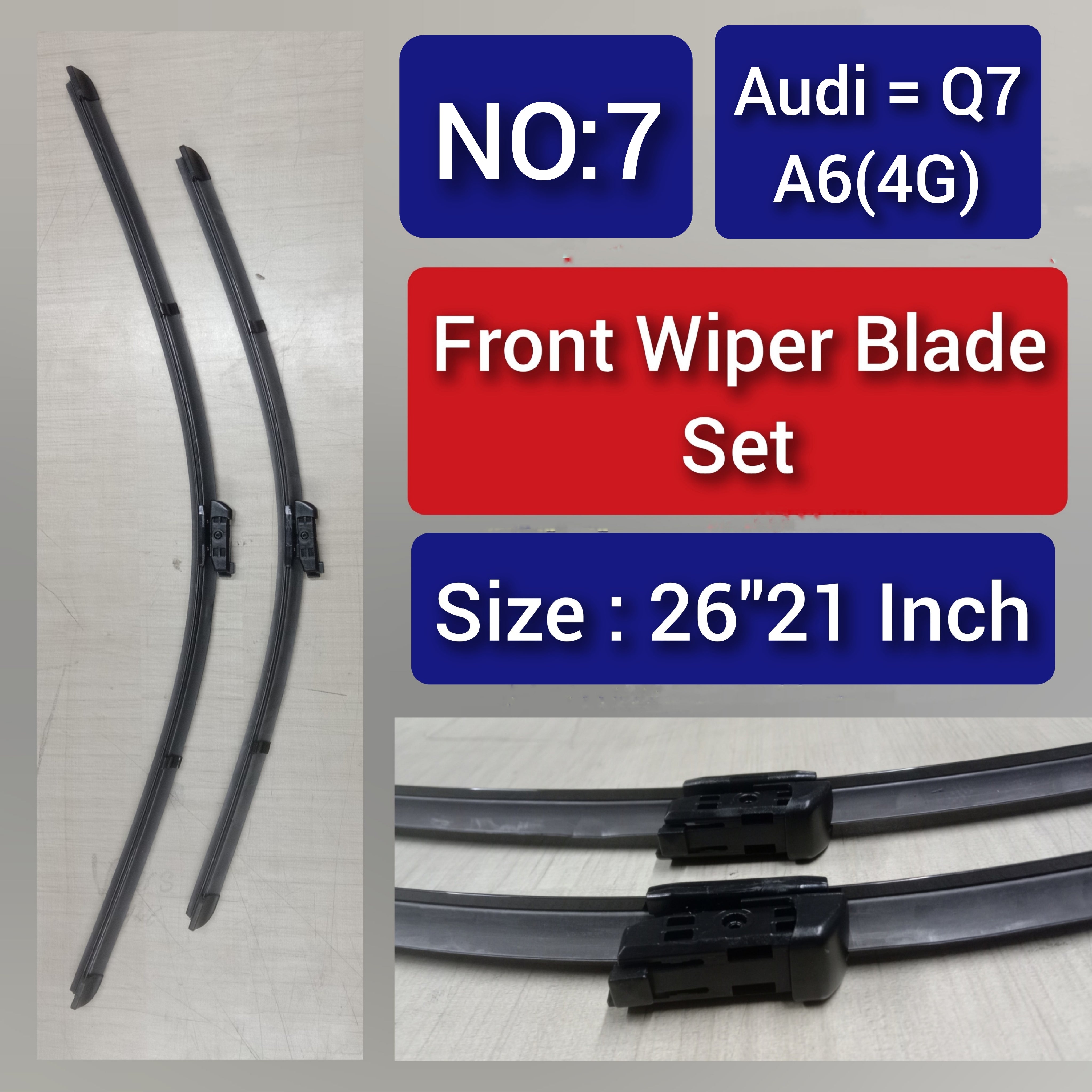 Front Wiper Blade Set (26'21 Inch) Compatible with AUDI Q7 & A6 4G Tag-WBF-07