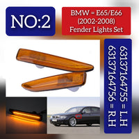 Additional Turn Indicator Lamp Left 63137164755 & Right 63137164756 (Common: 63138379685 63138379686) Compatible with BMW 7 Series  (E65, E66, E67)  2011-2014 Tag-FBL-02