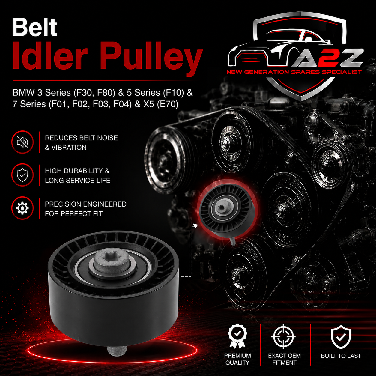 Belt Idler Pulley 11288604267  11288604266  8604267 Compatible with BMW 3 Series (F30, F80) & 5 Series  (F10)  & 7 Series (F01, F02, F03, F04) & X5 (E70) Tag no : 2