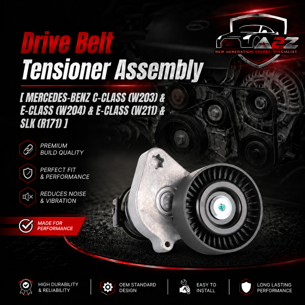 Belt Tensioner With Pulley 2712000270 A2712000270 A2712000570 Compatible with MERCEDES-BENZ C-CLASS (W203) & C-CLASS (W204) & E-CLASS (W211) & SLK (R171) Tag no : 3