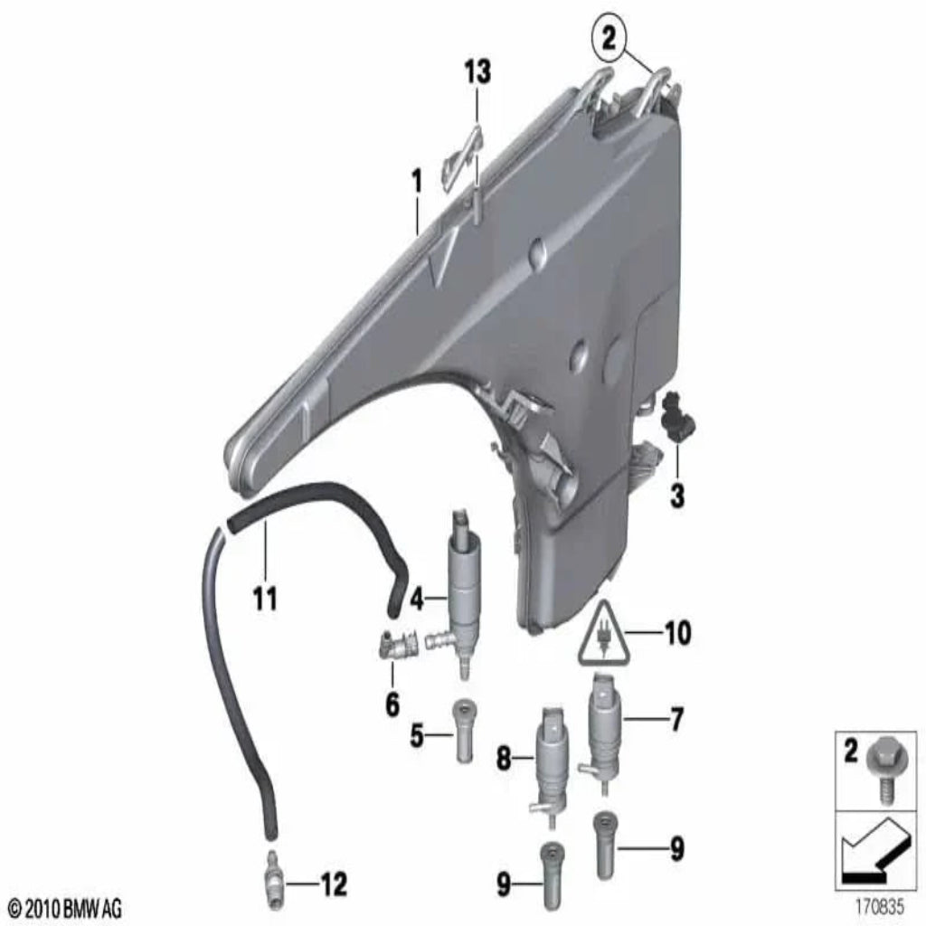 Windshield Wiper Bottle 61677238668 61670412002 61677117843 Compatible With BMW E90 Tag No.107