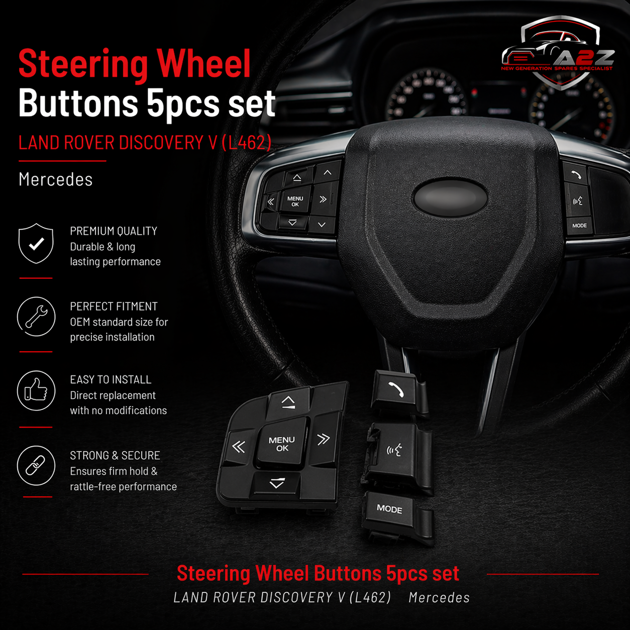 Steering Wheel Buttons 5pcs set Left LR095538 Right LR060813 Compatible with Range Rover & LANDROVER  LAND ROVER DISCOVERY V (L462)