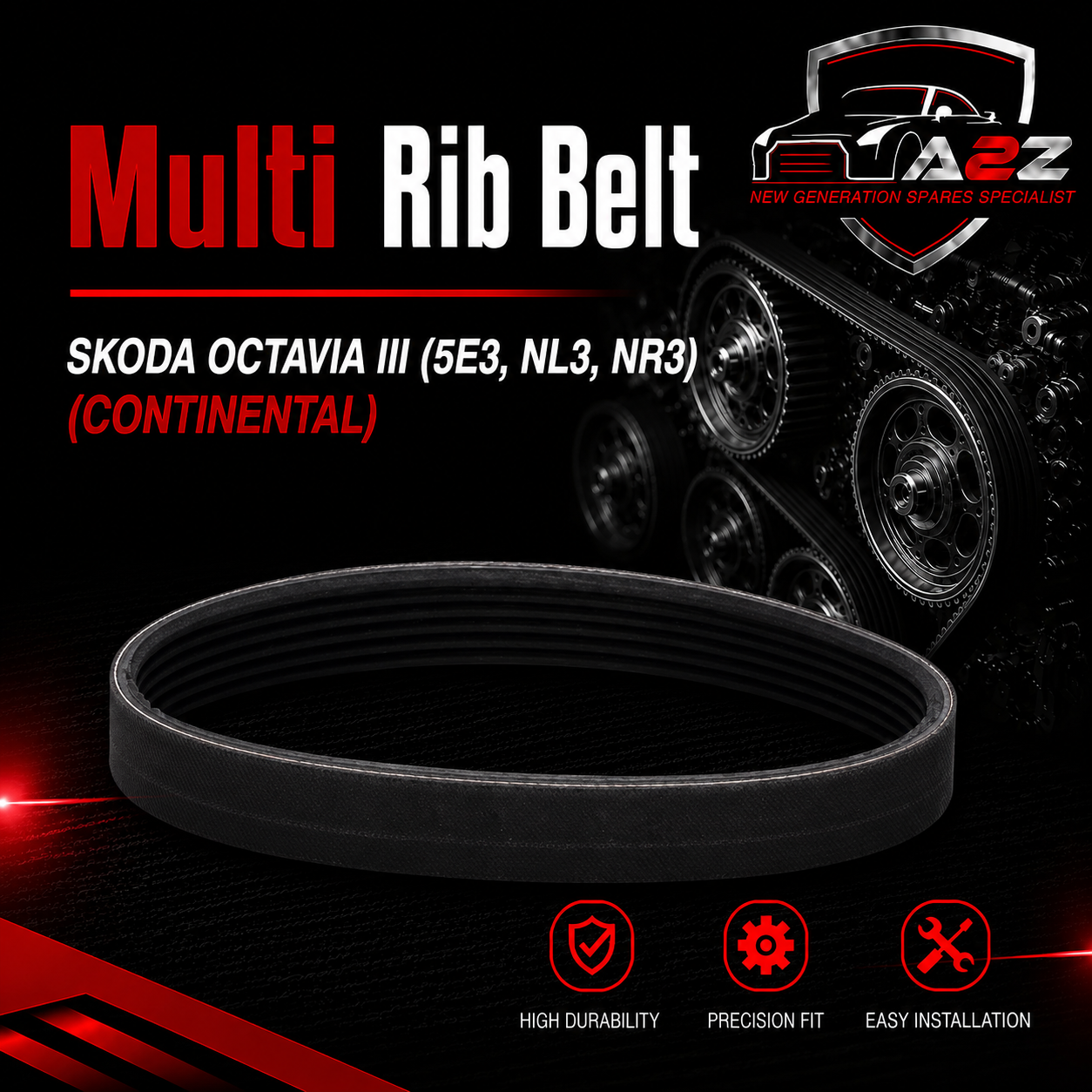 Multi Rib Belt 6PK1000 04E145933A Compatible With SKODA OCTAVIA III (5E3, NL3, NR3) (CONTINENTAL)