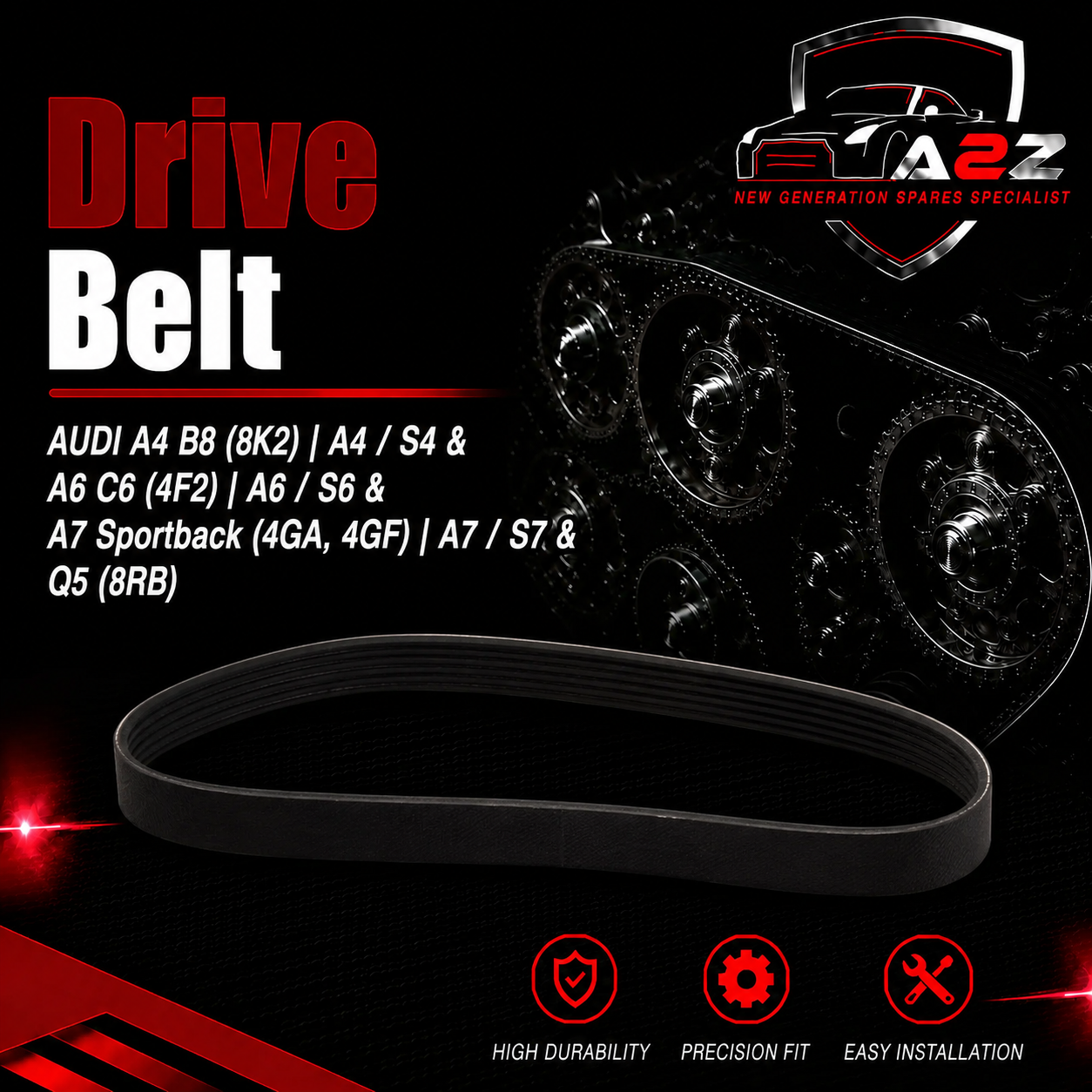 Belt 6PK2415 Compatible With AUDI A4 B8 (8K2) | A4 / S4 & A6 C6 (4F2) | A6 / S6 & A7 Sportback (4GA, 4GF) | A7 / S7  & Q5 (8RB)  Tag-BEL-19