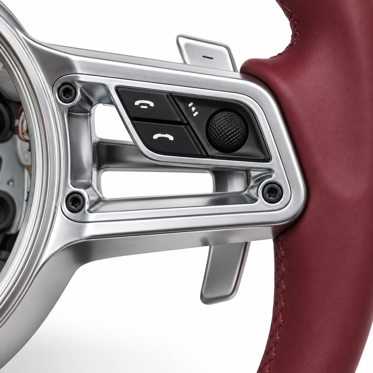 Burgundy Smooth Leather Steering Wheel Compatible With Porsche All Models