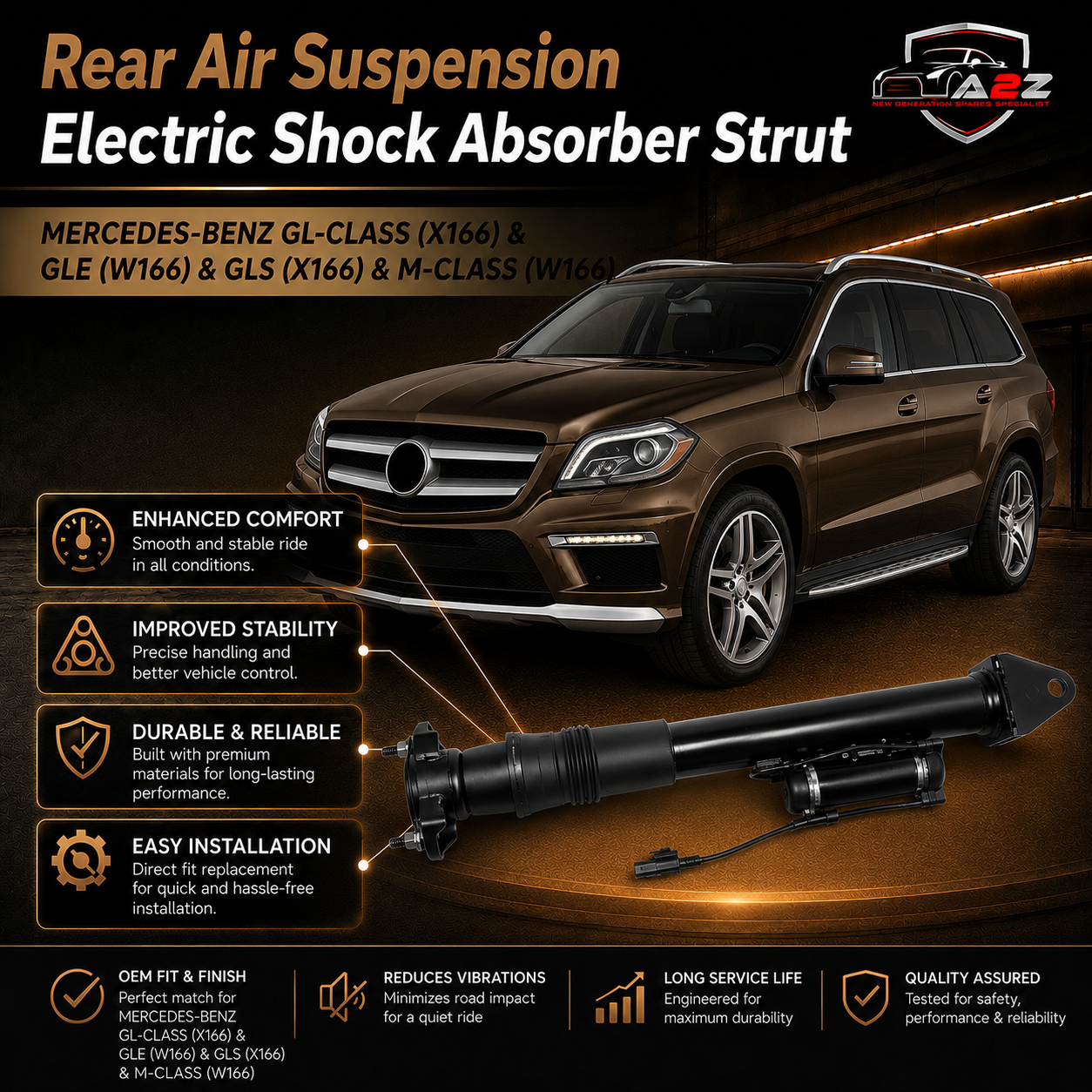 Rear Air Suspension Electric Shock Absorber Strut 1663200130 1663200930 A1663201930  Compatible With MERCEDES-BENZ GL-CLASS (X166) & GLE (W166) & GLS (X166) & M-CLASS (W166)