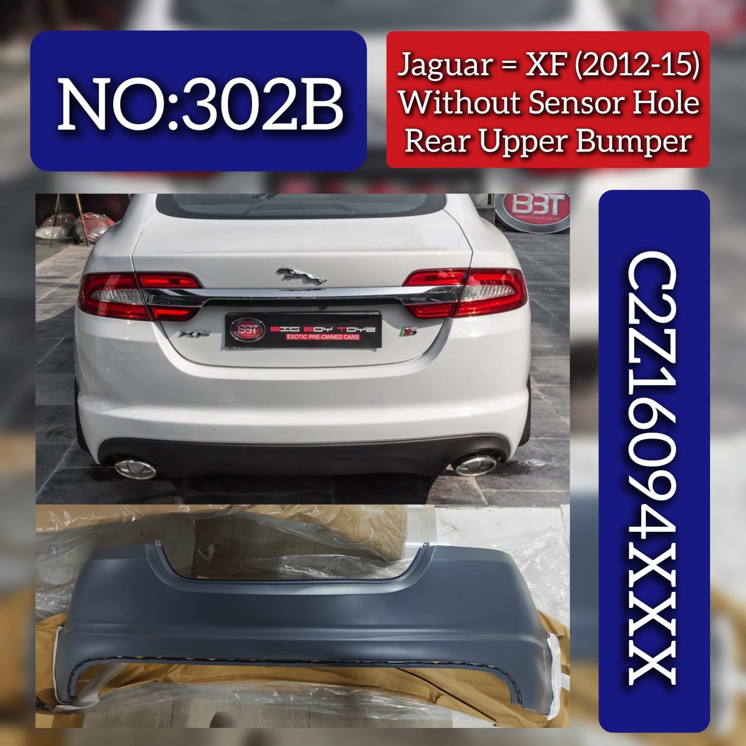 Rear Upper Bumper Without Sensor Hole C2Z16094XXX Compatible With Jaguar XF (2012-2015) Tag No.302B