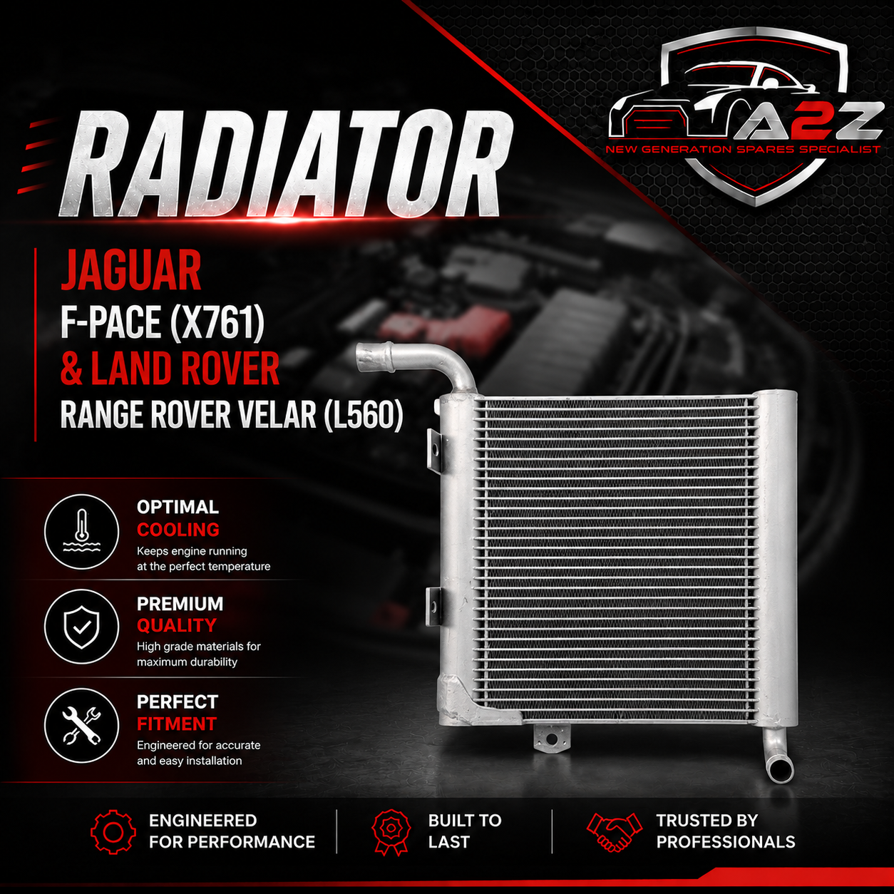 Radiator T4A1806 LR092120 Compatible with JAGUAR F-PACE (X761) & LAND ROVER RANGE ROVER VELAR (L560)