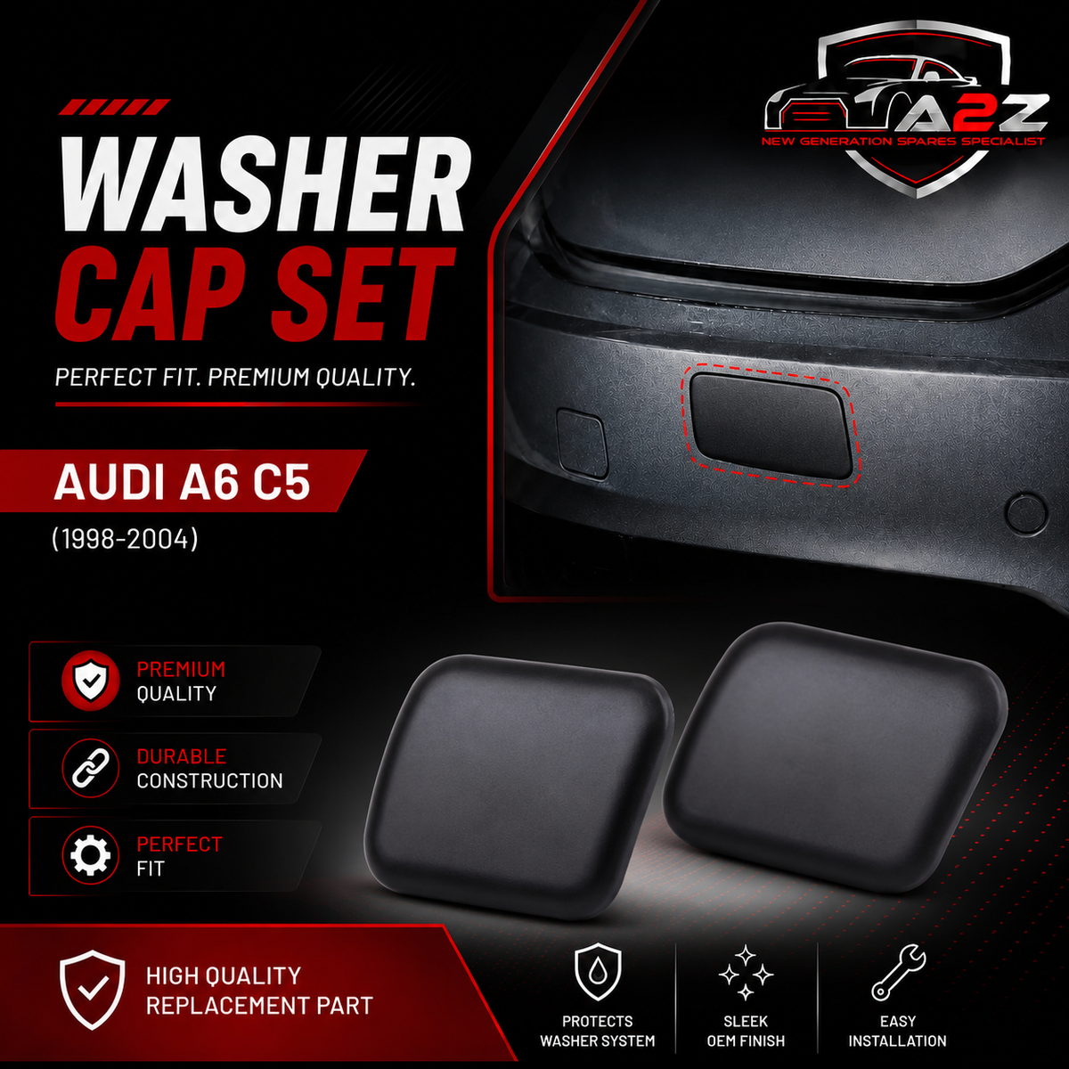 Audi A6 C5 (1998-2004) Washer Cap Set. 4B0955275 = L.H, 4B0955276 = R.H. Tag 31