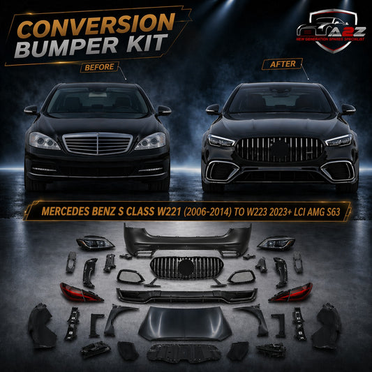 A To Z Compatible With Mercedes Benz S Class W221 (2006-2014) Το W223 2023+ Lci Amg S63 Upgrade Facelift Conversion Body Kit Bumper Hood Headlight Taillight CC-8542 (Shipping Cost Not Included In Price)