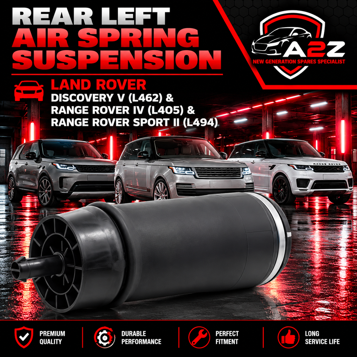 Rear Left Air Spring Suspension LR052171 LR081576 LR034262 LR044853 Compatible With LAND ROVER DISCOVERY V (L462) & RANGE ROVER IV (L405) & RANGE ROVER SPORT II (L494)