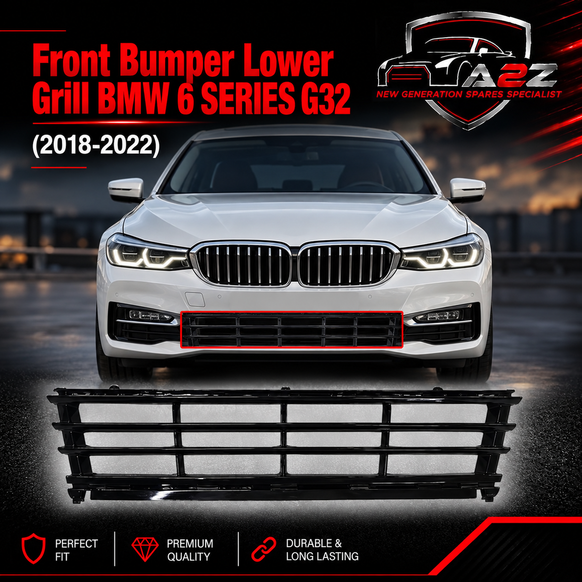 Front Bumper Lower Grill 51117415561 Compatible With BMW 6 SERIES GT G32 (2018-2022) Tag No.91