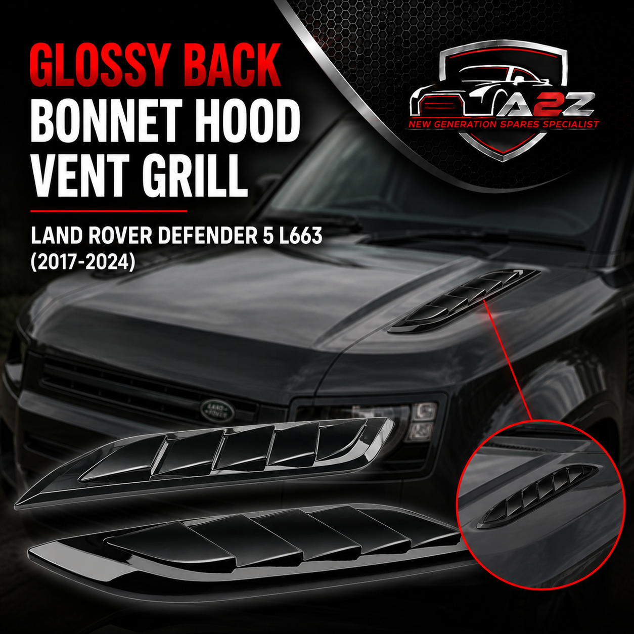 Glossy Back Bonnet Vent Compatible With Land Rover Defender 5 L663