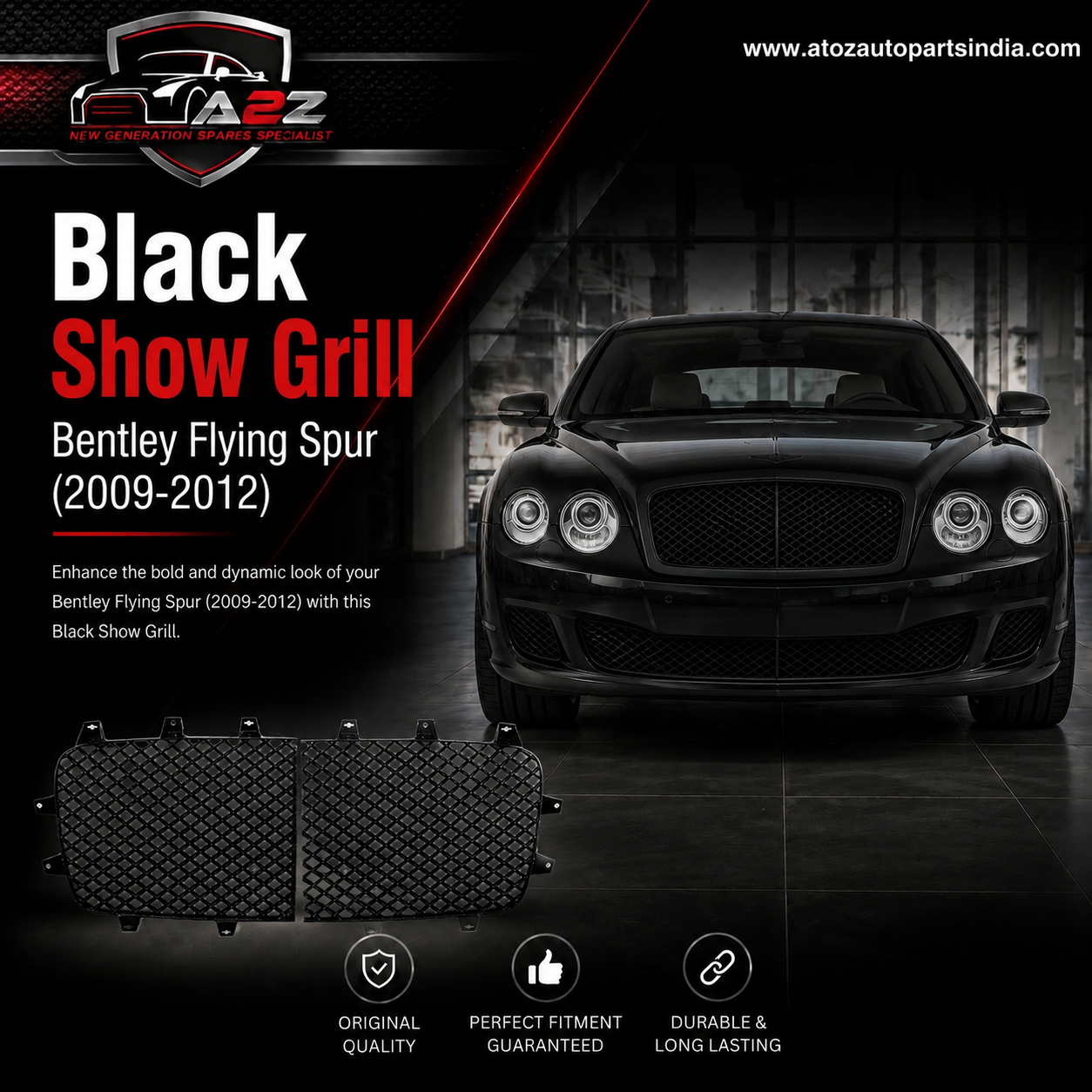 Black Show Grill Left 3W0853683 & Right 3W0853684 Compatible With Bentley Flying Spur (2009-2012) Tag No.2