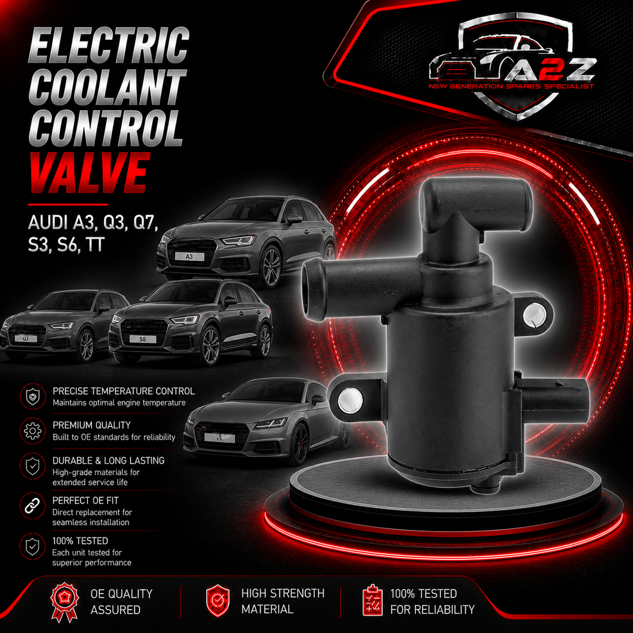 Electric Coolant Control Valve 5Q0906457K 5Q0906457A 5Q0906457B 5Q0906457H Compatible With  Audi A3 Q3 Q7 S3 S6 TT