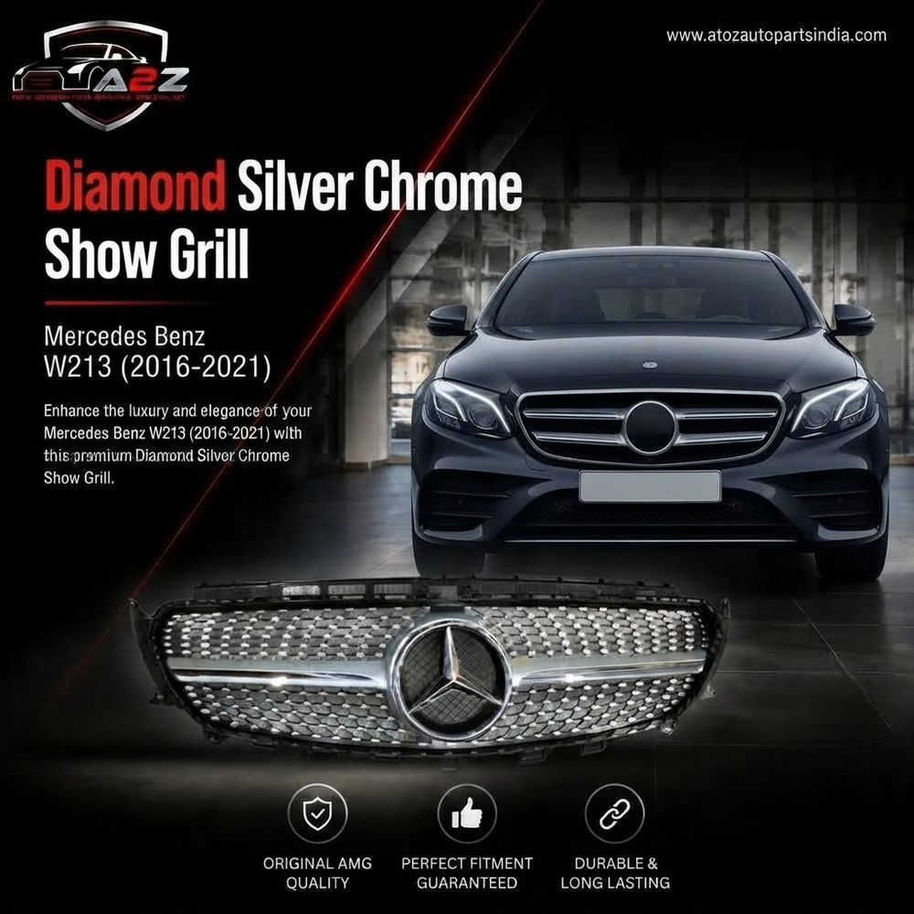 Diamond Silver Chrome Show Grill Compatible With Mercedes Benz E-Class  W213  (2016-2021) Tag 76