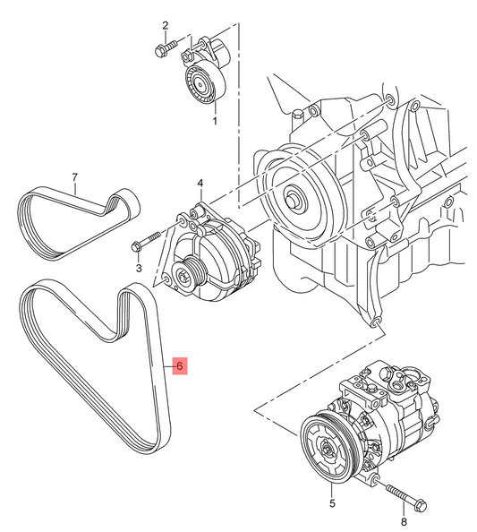 Multi Rib Belt 6PK1005 04E145933R Compatible With SKODA OCTAVIA III (5E3, NL3, NR3) (CONTINENTAL)