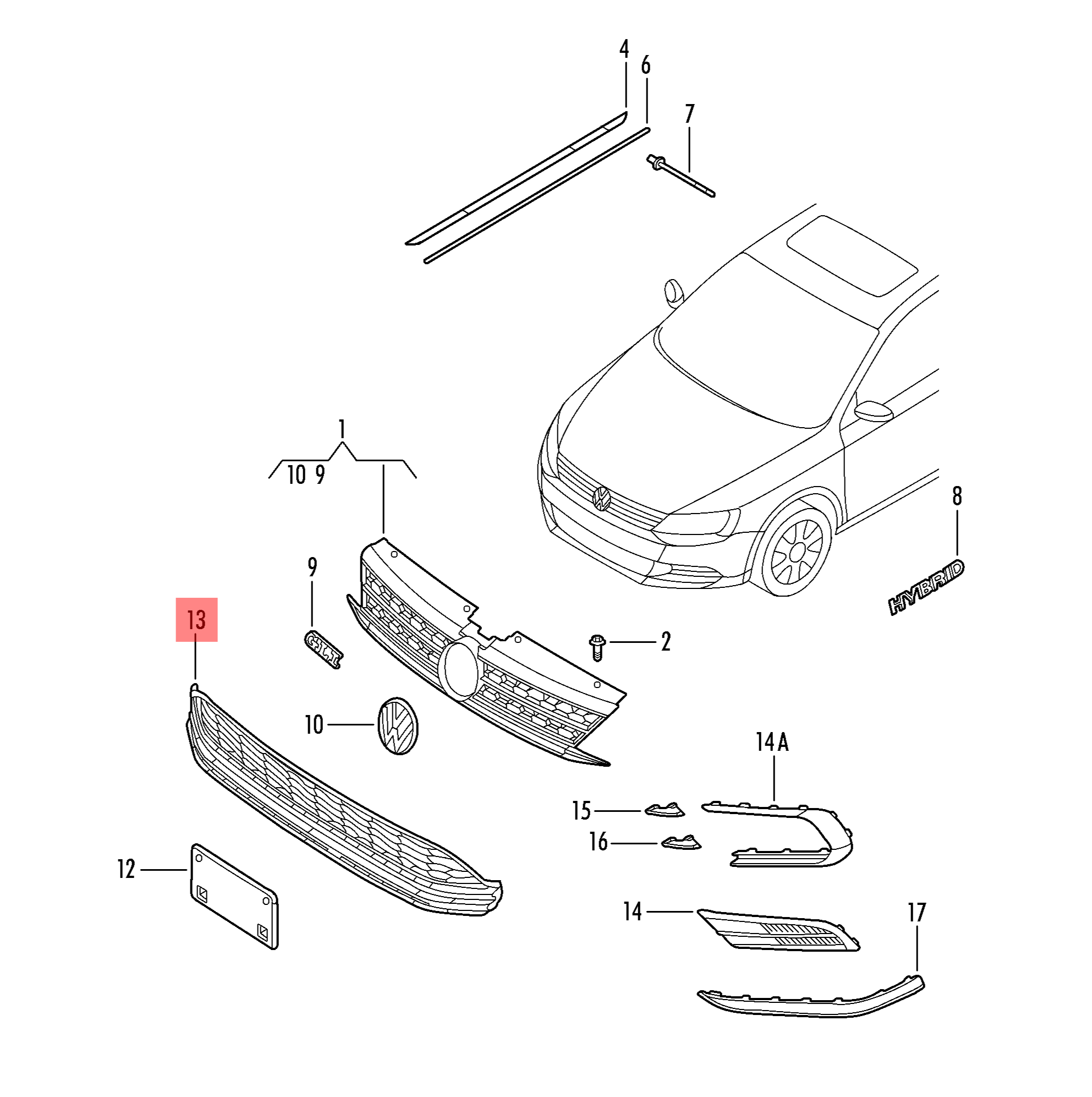 Front Bumper Grill 5C6853677 Compatible With Volkswagen  For JETTA Tag No.170