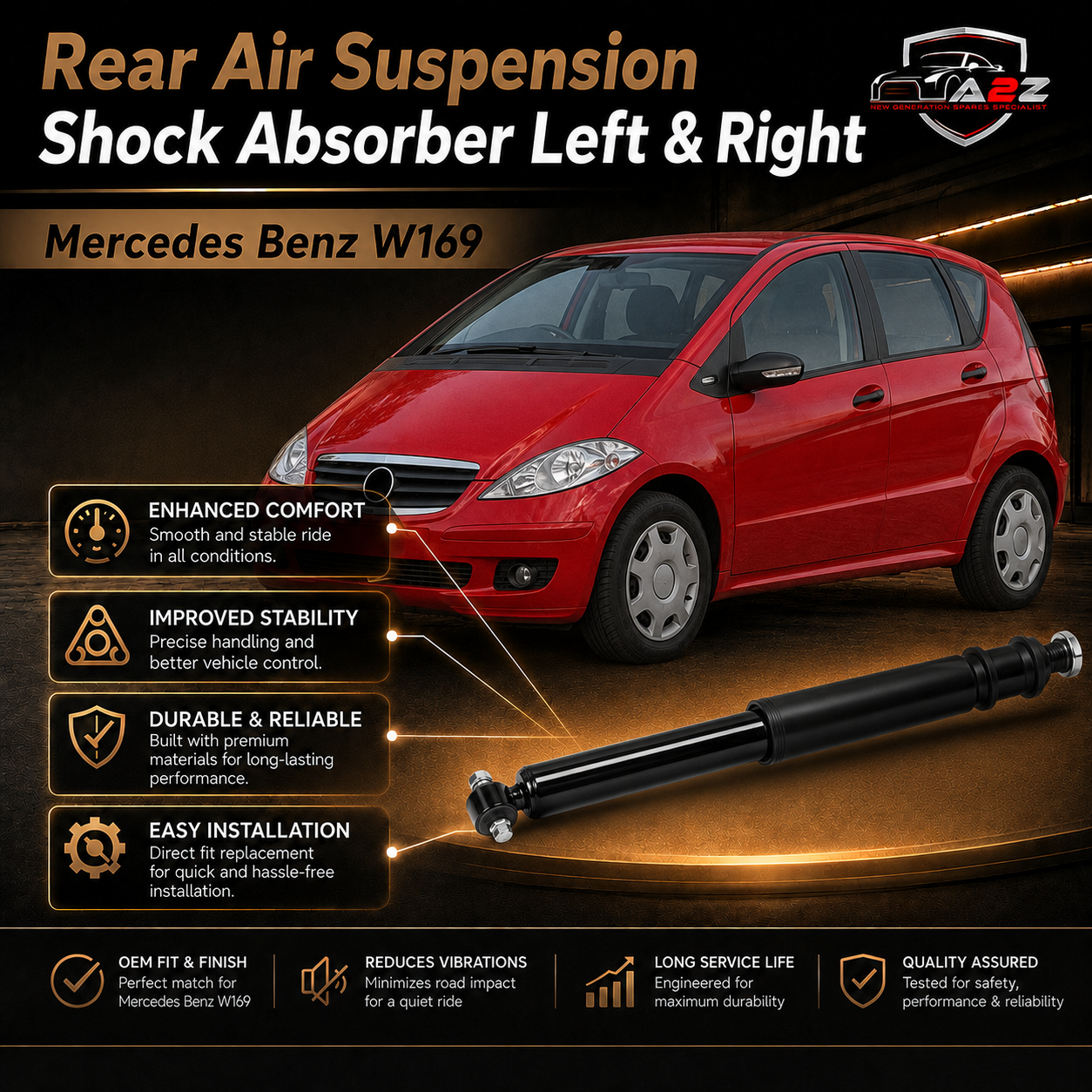 Rear Air Suspension Shock Absorber Left & Right 1693261000 Compatible With Mercedes Benz W169