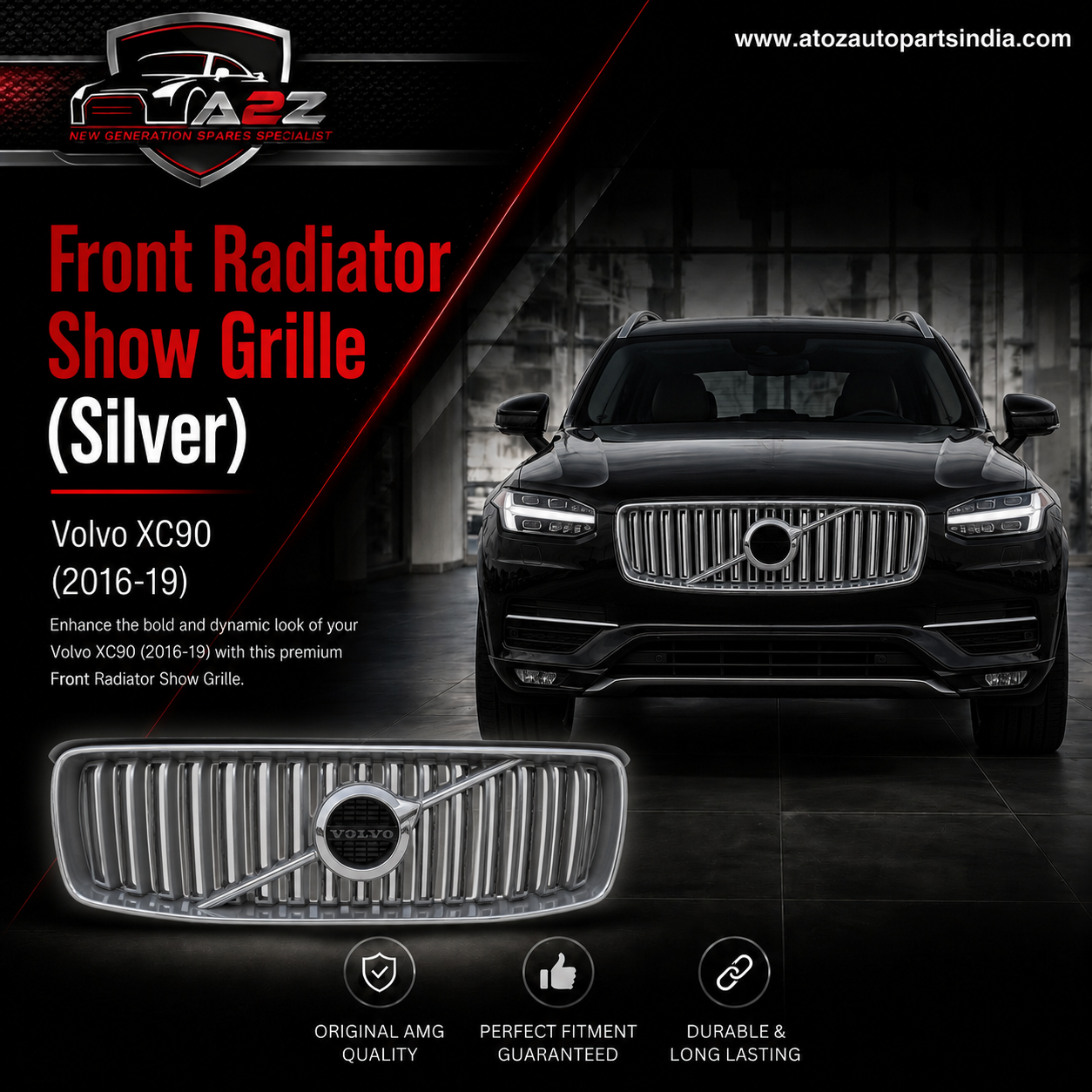 Front Radiator Show Grille (Silver) 31425934 Compatible With Volvo XC90 (2016-19)