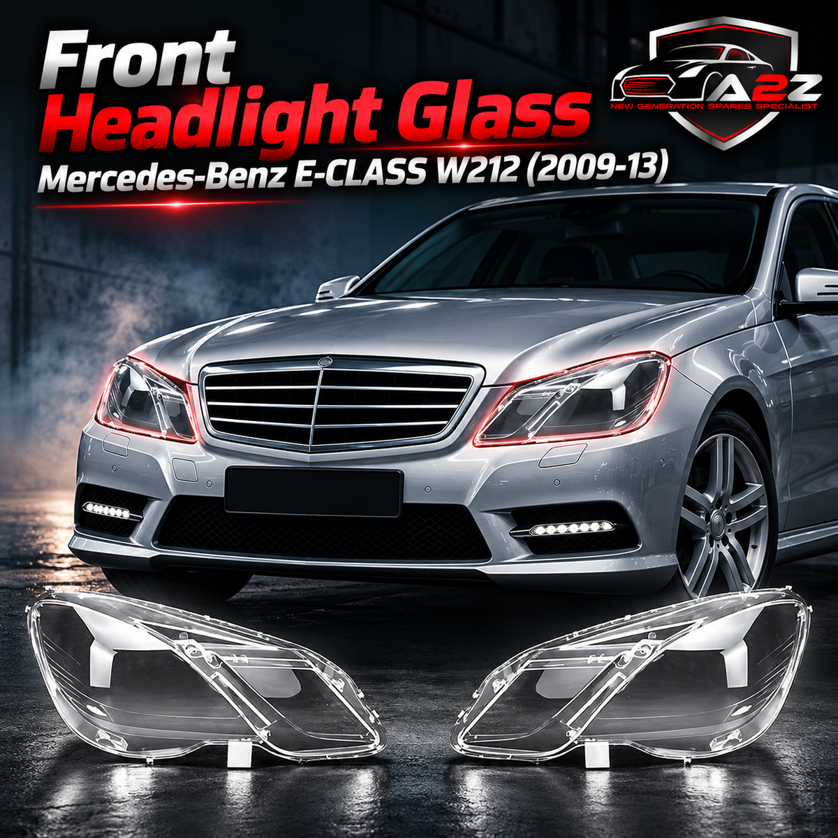 Front Headlight Glass Compatible with  Mercedes-Benz E-CLASS W212 (2009-13)