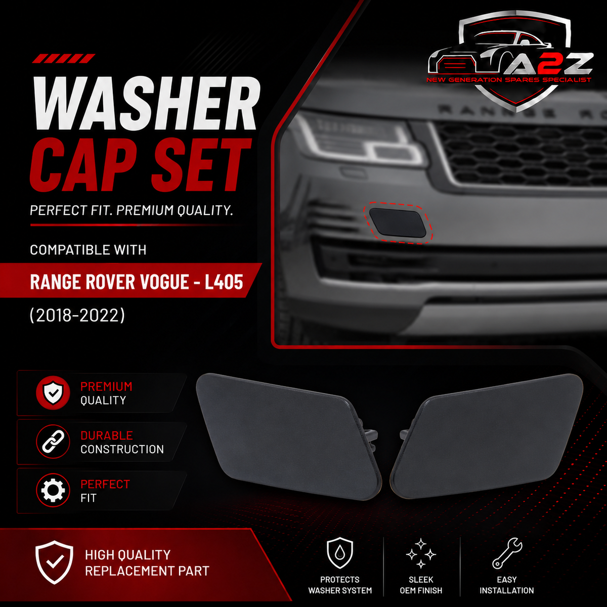 Washer Cap Set Left LR098378 & Right LR098383 Compatible With Range Rover Vogue - L405 (2018-2022) Tag No.920
