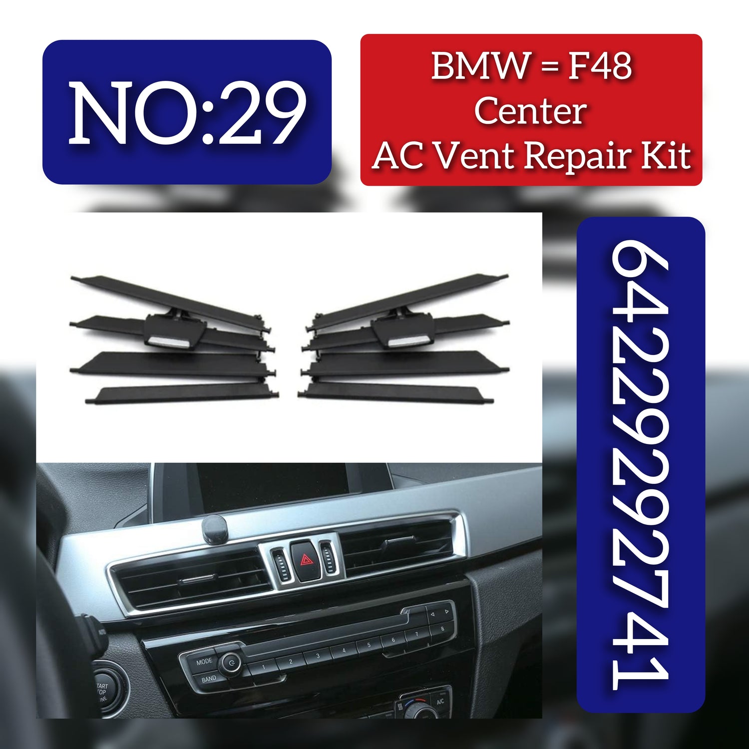 Center AC Conditioner Air Vent Grill Outlet Tab Clip Repair Kit 2Pcs 64229292741 Compatible With BMW X1 F48 Tag-ACR-29