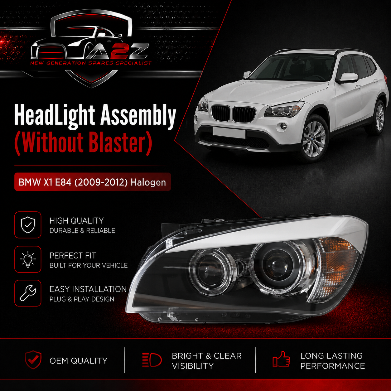 Headlight Headlamp Left 63112993491 & Right  63112993492  (Without Blaster) Compatible With BMW X1 E84  (2009-2012) Halogen