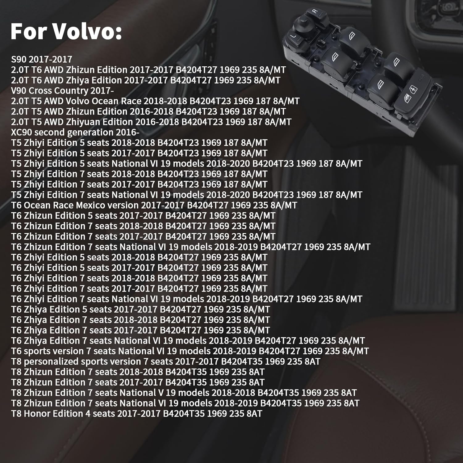 Drivers Side Left Master Window Switch 31433407 Compatible With Volvo XC60