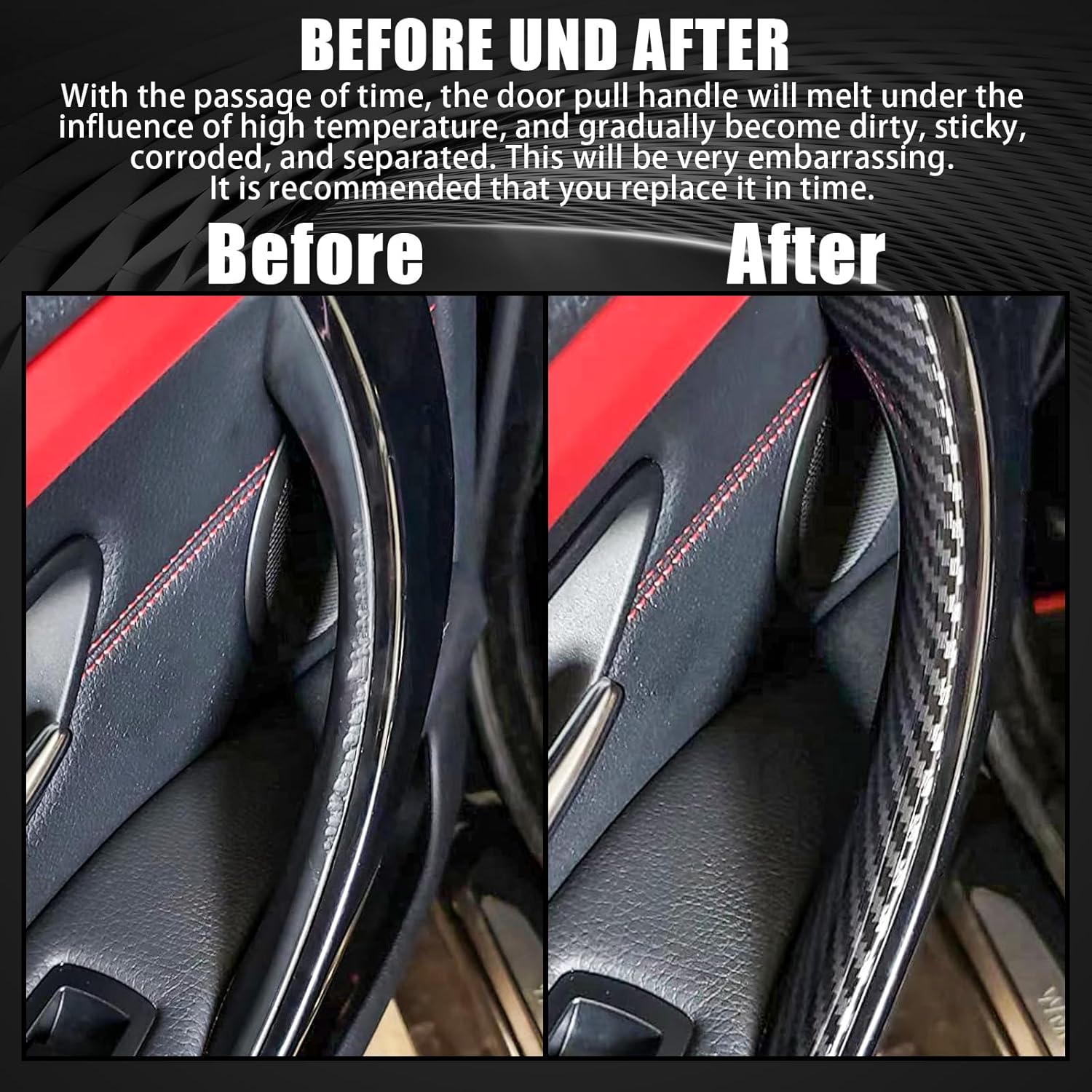 Inner Door Pull Handle Set Carbon Fiber Front Left 51417279311 Front Right51417279312 Rear Left 51427281465  Rear Right 51427281466 Compatible With BMW 3 Series F30 F31 F35