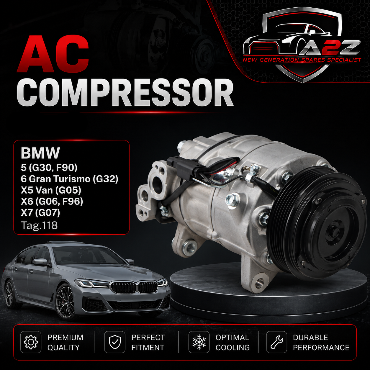AC Compressor 64526926545 & 64527945819 & 64527945863 & 64529375057 & 64529890655 Compatible With BMW & 5 (G30, F90) & 6 Gran Turismo (G32) & X5 Van (G05) & X6 (G06, F96) & X7 (G07) Tag.118