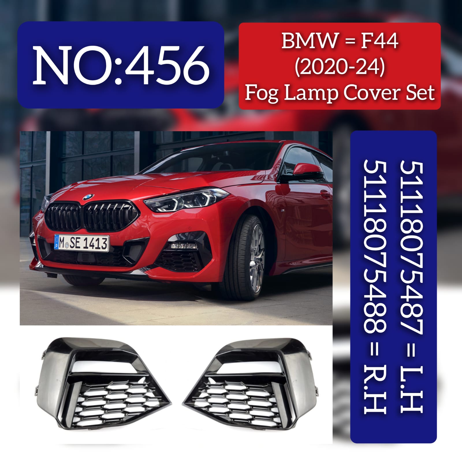 Fog Lamp Cover Compatible With BMW 2 Gran Coupe (F44) 2020-2024 Fog Lamp Cover Left 51118075487 & Right 51118075488 Tag-FC-456