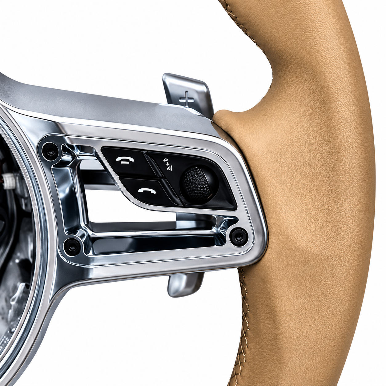 Leather Steering Wheel (Beige Smooth Leather) Compatible With Porsche All Models