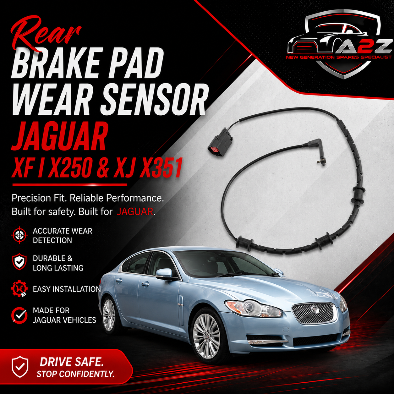 Rear Brake Pad Wear Sensor C2D2976 C2Z16061 Compatible With  JAGUAR XF I X250 & XJ X351