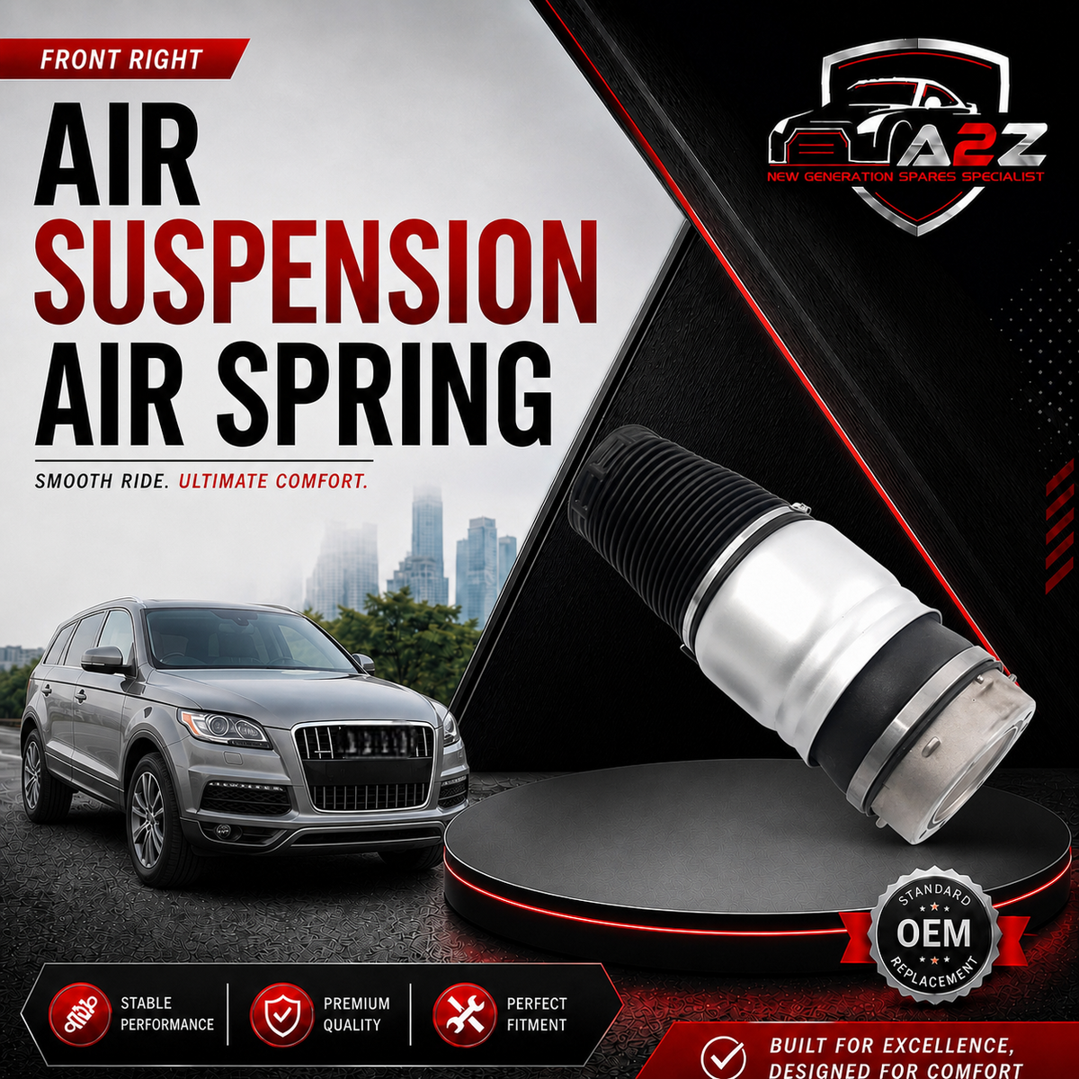 Front Right Air Suspension Air Spring 7L8616040A 7L8616040B 7L8616040D Compatible With AUDI Q7 4LB (2007-15)