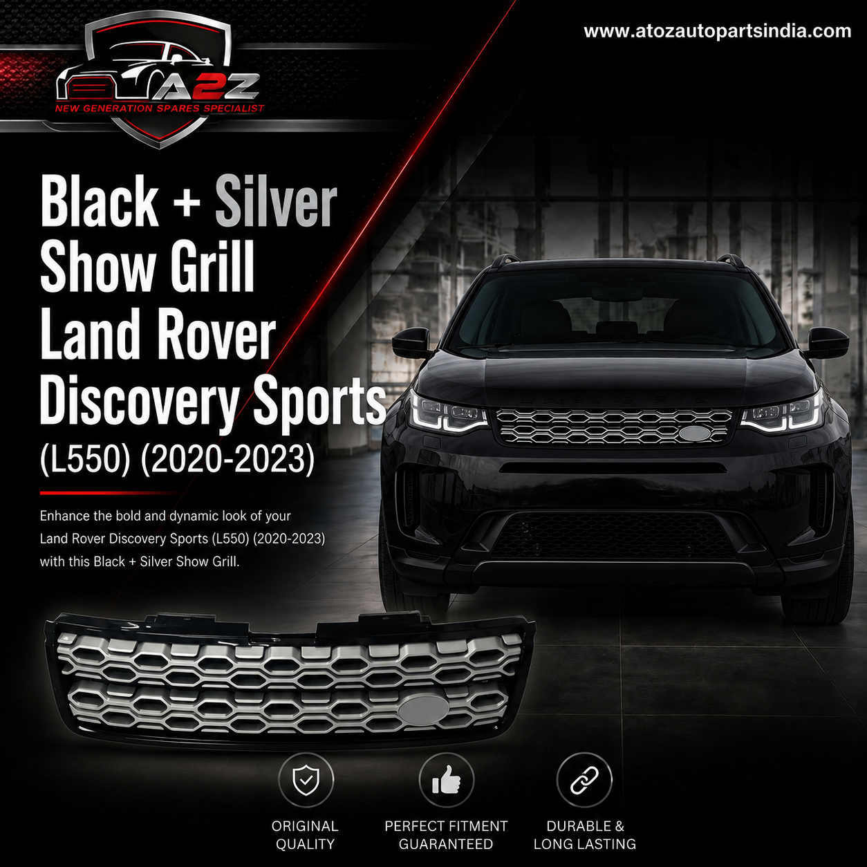 Black + Silver Show Grill Compatible With Land Rover Discovery Sports (L550) (2020-2023) Tag No.15