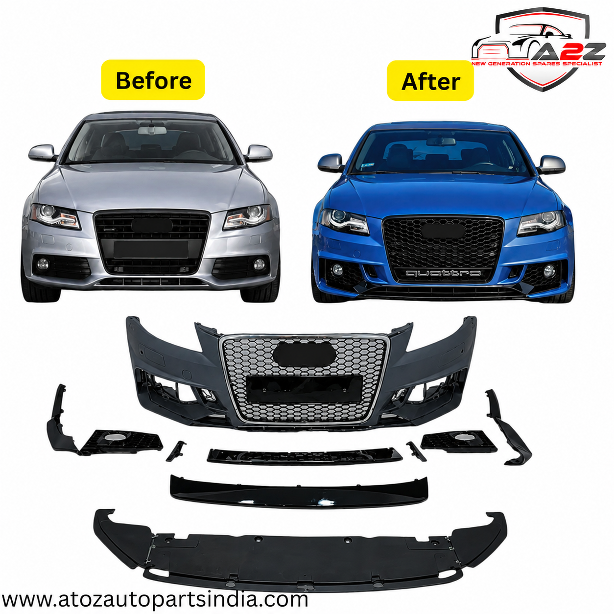 Front Bumper Kit Compatible With Audi A4 B8 To RS4  {2008-2012} FBK.8