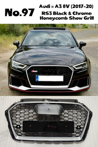 RS3 Black And Chrome Honeycomb Show Grill Compatible With Audi = A3 (2017-20) Tag No.97