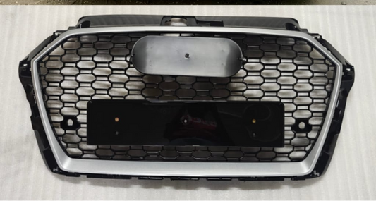 RS3 Black And Chrome Honeycomb Show Grill Compatible With Audi = A3 (2017-20) Tag No.97