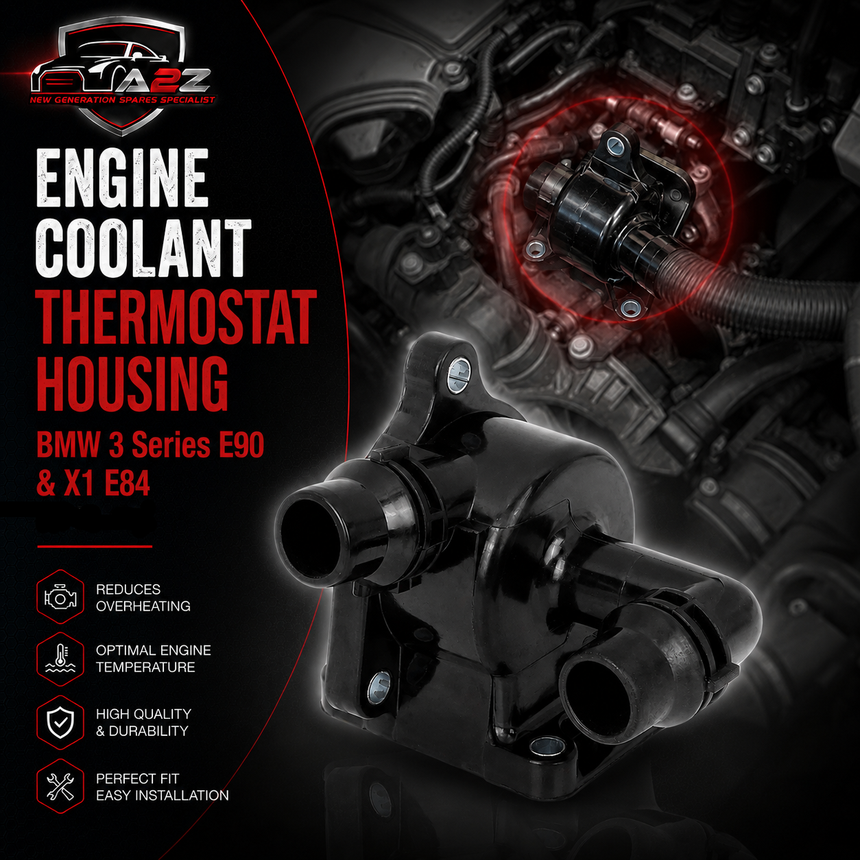 Engine Coolant Thermostat Housing 11517572859 11517506576 Compatible With BMW 3 Series E90 & X1 E84 Tag-E-72
