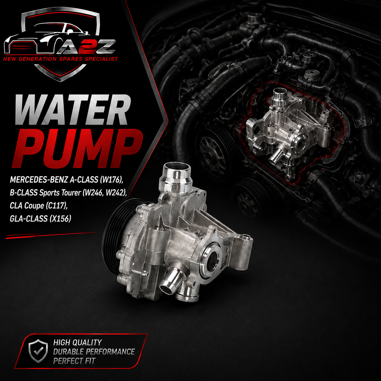 Water Pump WPS3027 A6512000501 Compatible With MERCEDES-BENZ A-CLASS (W176), B-CLASS Sports Tourer (W246, W242), CLA Coupe (C117), GLA-CLASS (X156) (CONTINENTAL)