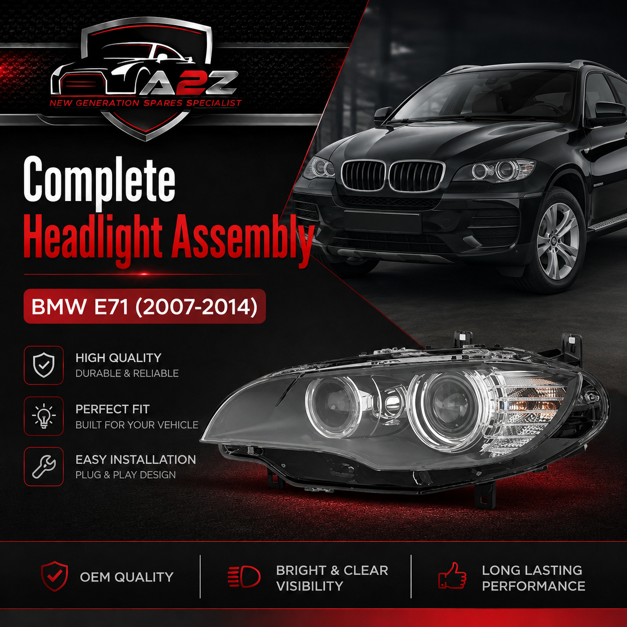 Complete Headlight Set Left 63117287009 & Right 63117287010 Compatible With BMW E71 2007-2014