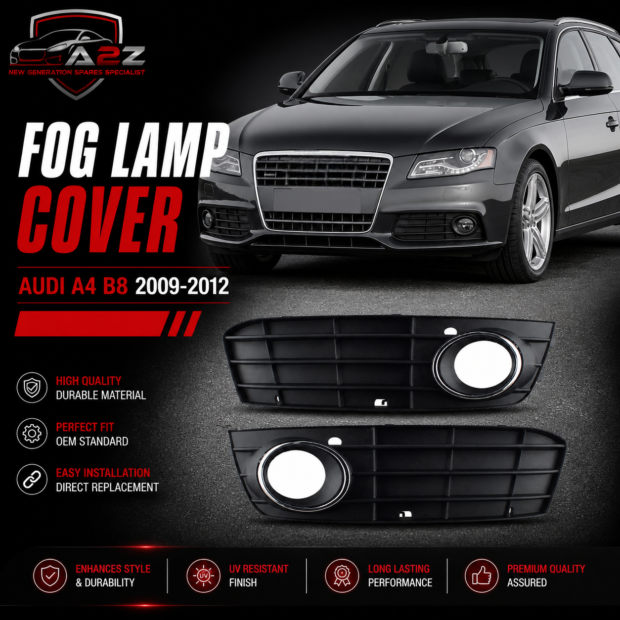 Fog Lamp Cover Compatible With AUDI A4 B8 2009-2012 Fog Lamp Cover Left 8K0807681 & Right 8K0807682 Tag-FC-13