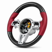 Carbon Fiber & Burgundy Leather Steering Wheel Compatible With Porsche All Models