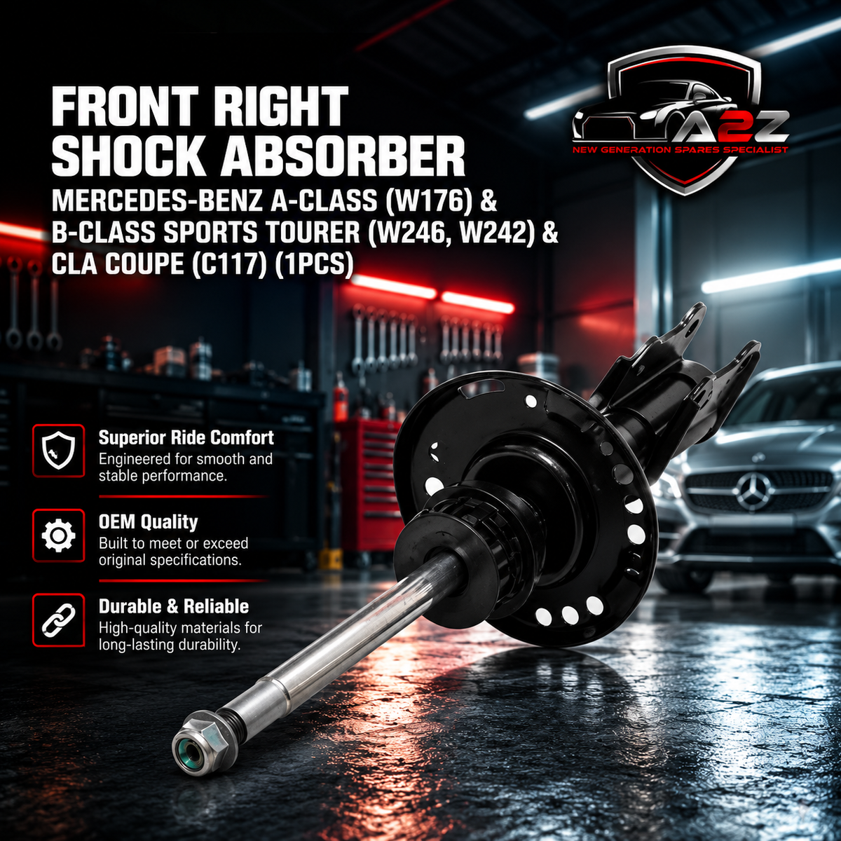 Front Right  Shock Absorber 2463233000 1763231800 Compatible With MERCEDES-BENZ A-CLASS (W176) & B-CLASS Sports Tourer (W246, W242) & CLA Coupe (C117) (1PCS)